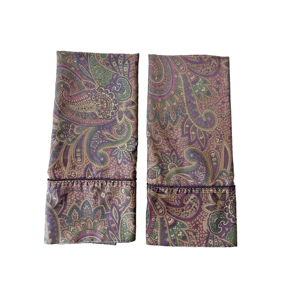 Vtg Set of 2 Ralph Lauren New Bohemian Paisley Purple Standard Pillowcases
